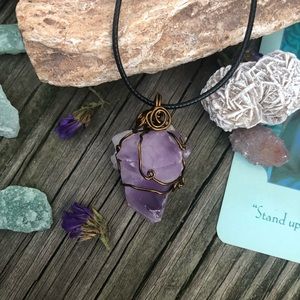 Wire Wrapped Amethyst Crystal Cluster in Antique Bronze